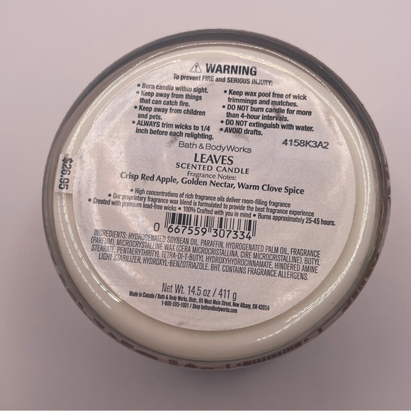 Bath & Body Works 3-Wick Leaves Scented Candle New Red Apple Clove Nectar Spice - Picture 3 of 4